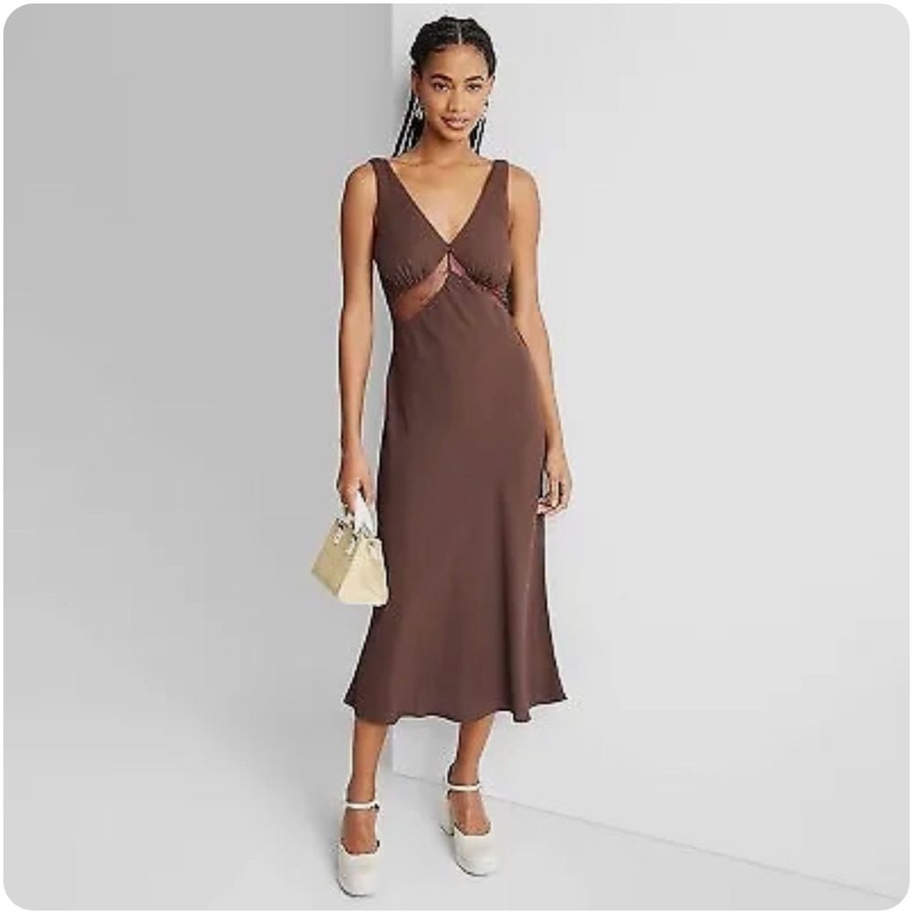 Wild Fable Lace Slip Midi Dress - Dark Brown